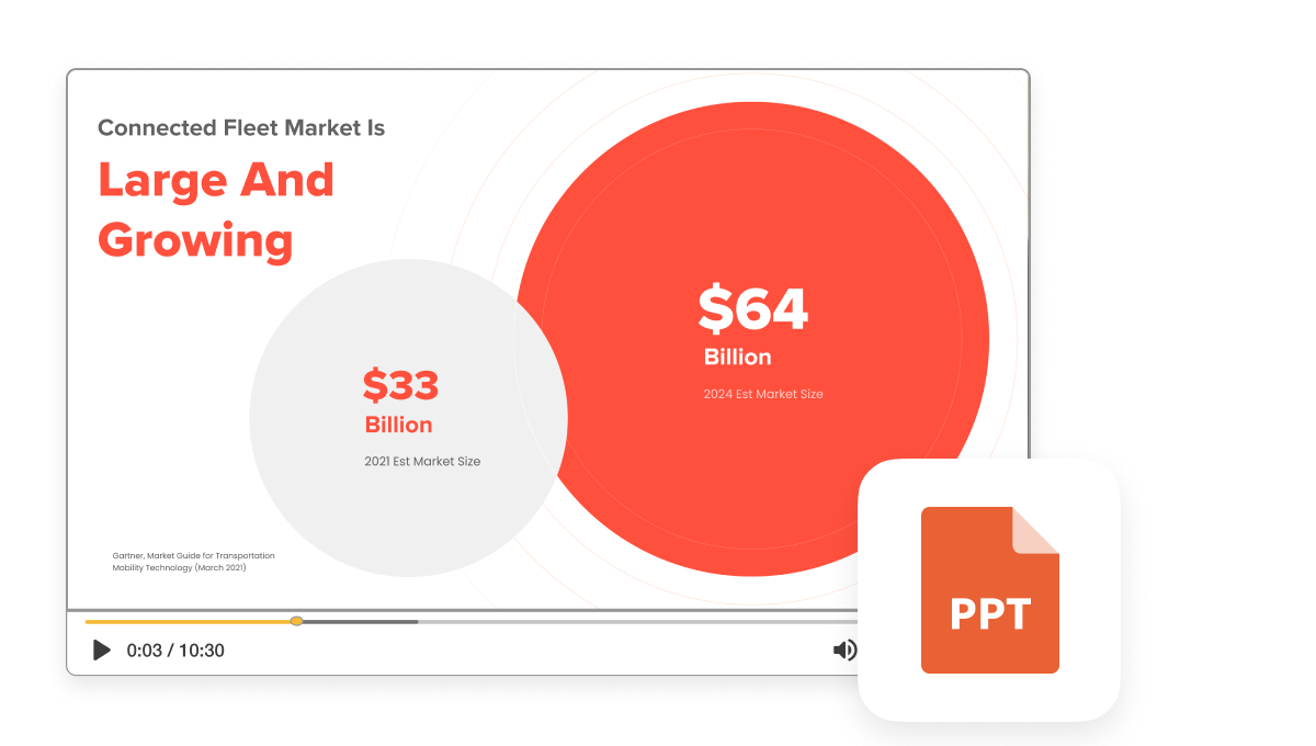 Convert PPT to video using Visla: a slide deck with bold visuals transformed into an engaging video format.